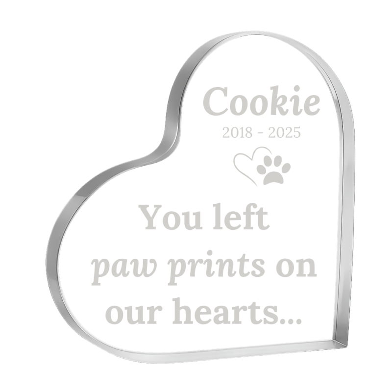Personalised Dog Memorial Gift –  Heart-Shaped Pet Memorial Acrylic Plaque with Engraved Name, Dates & Tribute