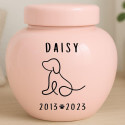 Custom Ceramic Dog Urn – Personalised Pet Cremation Urn for Ashes with Name, Dates & Minimalist Dog Illustration