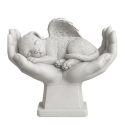 Statue chien ange au creux des mains personnalisée – En résine résistante aux intempéries avec nom & dates en écriture cursive