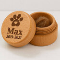 Round Wooden Dog Memorial Keepsake for Ashes or Fur Storage - Engraved with Name, Dates & Paw Print Design