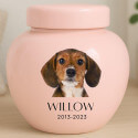 Custom Ceramic Dog Urn with Photo – Personalised Pet Cremation Urn for Ashes with Name & Dates