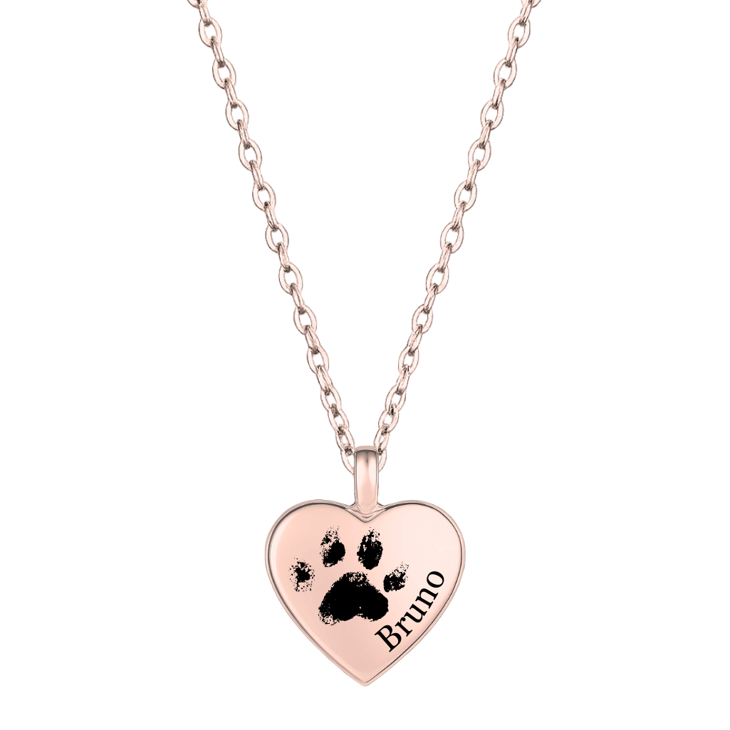 Personalised Dog Memorial Heart Urn Necklace – Engraved Pet Paw Print Ashes Keepsake with Name