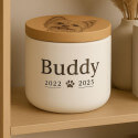 Personalised Ceramic Dog Urn with Engraved Photo Drawing on the lid – Pet Cremation Urn for Ashes with Name & Dates