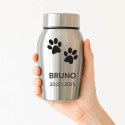 Personalised Dog Urn with Engraved Name, Dates & Paw Print Design  – Pet Memorial Stainless Steel Urn