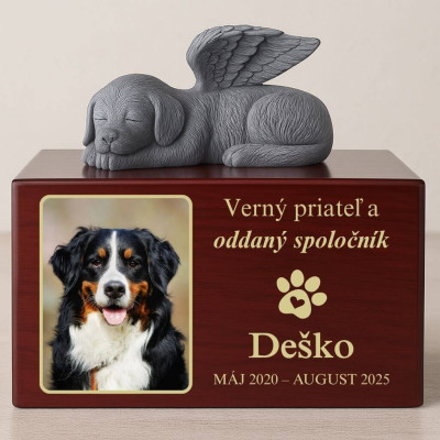 Personalizovaná drevená urna pre psa so soškou...
