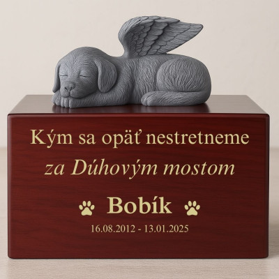 Personalizovaná drevená urna pre psa so soškou...