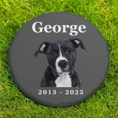 Personalised Round Dog Grave Marker with Photo...