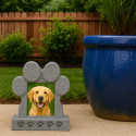 Paw-Shaped Dog Memorial Headstone with Photo & Tribute – Weatherproof Resin Grave Marker for Outdoor Display